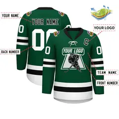 Green Black-White Lace-Up Neck Hockey Jersey 2