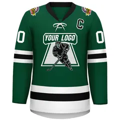Green Black-White Lace-Up Neck Hockey Jersey 3