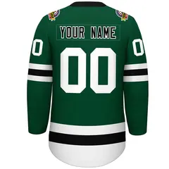 Green Black-White Lace-Up Neck Hockey Jersey 4