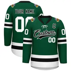 Green Black-White Lace-Up Neck Hockey Jersey