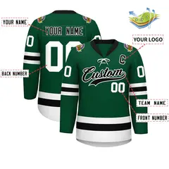 Green Black-White Lace-Up Neck Hockey Jersey 2