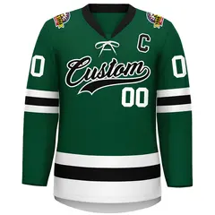 Green Black-White Lace-Up Neck Hockey Jersey 3