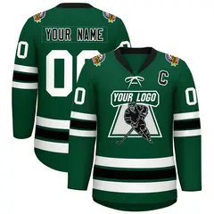 Green Black-White Lace-Up Neck Hockey Jersey