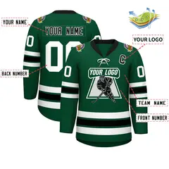 Green Black-White Lace-Up Neck Hockey Jersey 2