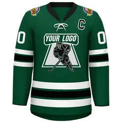 Green Black-White Lace-Up Neck Hockey Jersey 3