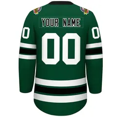 Green Black-White Lace-Up Neck Hockey Jersey 4