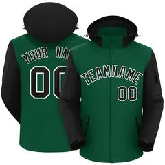 Green Black-White Raglan Sleeves Waterproof Jacket