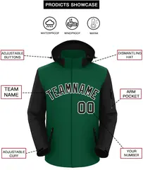 Green Black-White Raglan Sleeves Waterproof Jacket 2