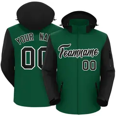 Green Black-White Raglan Sleeves Waterproof Jacket