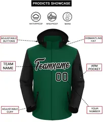 Green Black-White Raglan Sleeves Waterproof Jacket 2