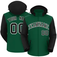 Green Black-White Raglan Sleeves Waterproof Jacket 1