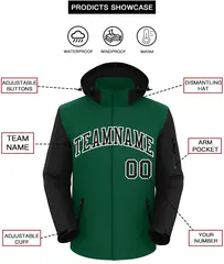 Green Black-White Raglan Sleeves Waterproof Jacket 2