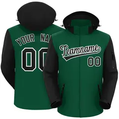 Green Black-White Raglan Sleeves Waterproof Jacket