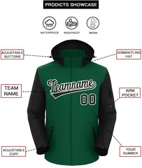 Green Black-White Raglan Sleeves Waterproof Jacket 2