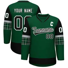 Green Black-White Raglan V-Neck Hockey Jersey 1