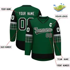 Green Black-White Raglan V-Neck Hockey Jersey 2