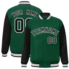 Green Black-White Raglan Varsity Full-Snap Letterman Jacket 1
