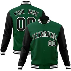 Green Black-White Raglan Varsity Full-Snap Letterman Jacket 1