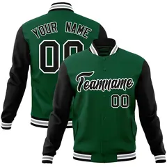 Green Black-White Raglan Varsity Full-Snap Letterman Jacket 1
