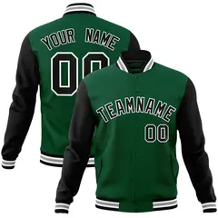 Green Black-White Raglan Varsity Full-Snap Letterman Jacket 1