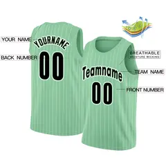 Men's Green Black-White Stripe Casual Basketball Jersey 2