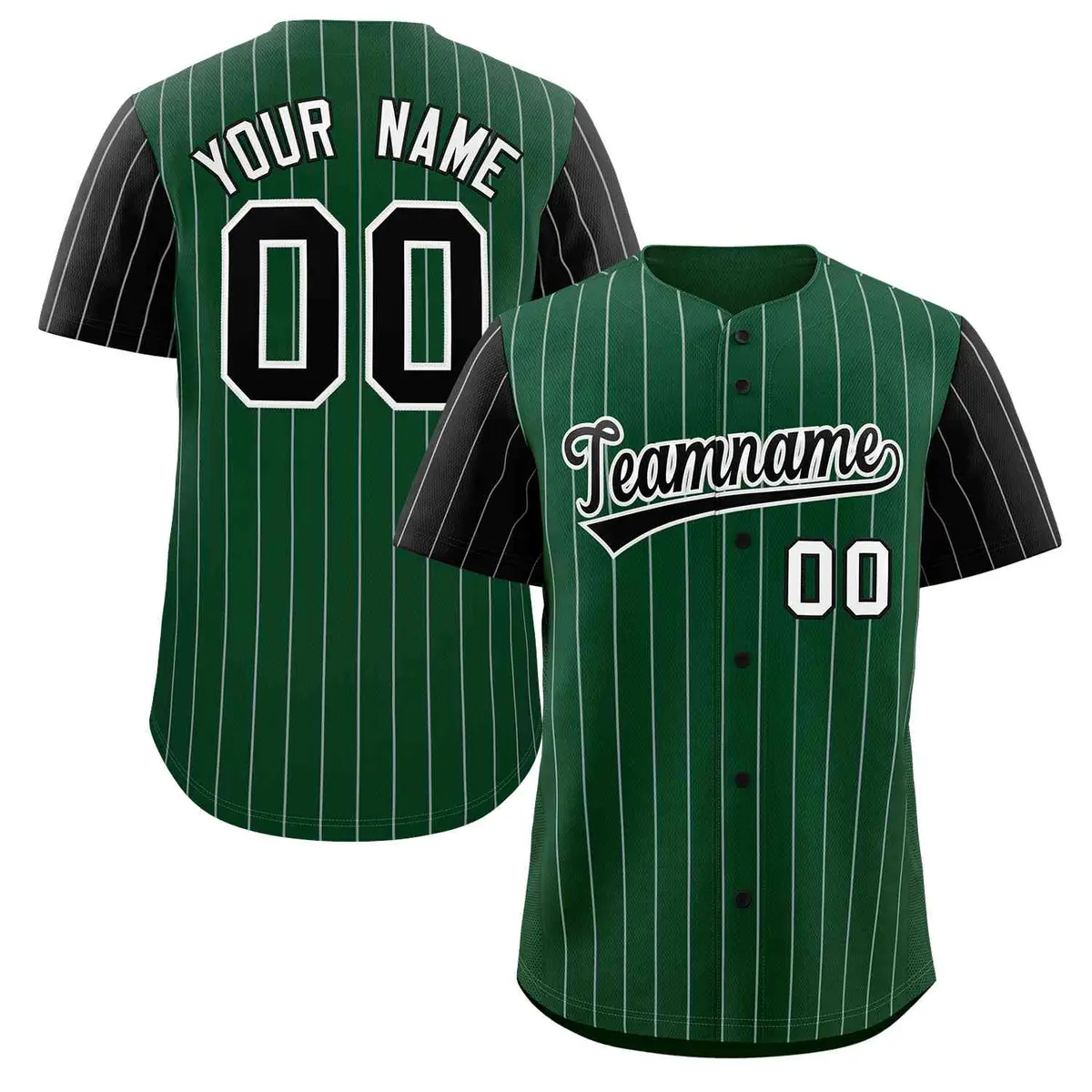 Green Black-White Stripe Raglan Baseball Jersey