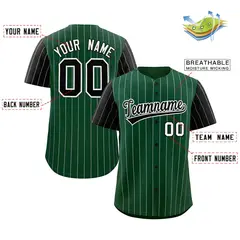 Green Black-White Stripe Raglan Baseball Jersey 2