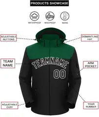 Green Black-White Two Tone Hooded Waterproof Jacket 2