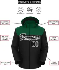 Green Black-White Two Tone Hooded Waterproof Jacket 2