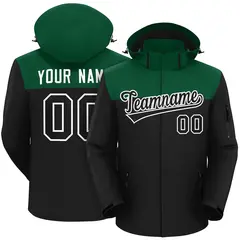 Green Black-White Two Tone Hooded Waterproof Jacket 1