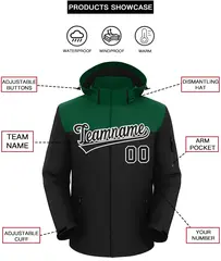 Green Black-White Two Tone Hooded Waterproof Jacket 2
