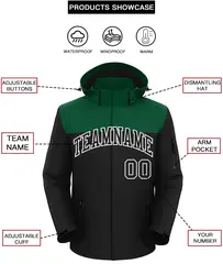 Green Black-White Two Tone Hooded Waterproof Jacket 2