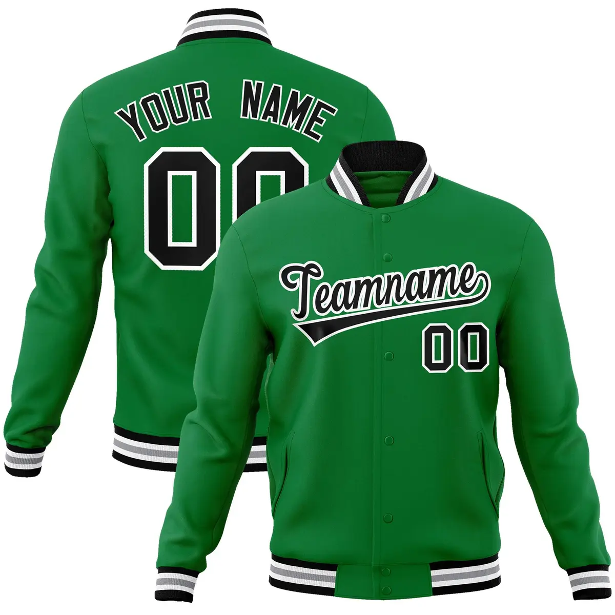 Green Black-White Varsity Full-Snap Letterman Jacket