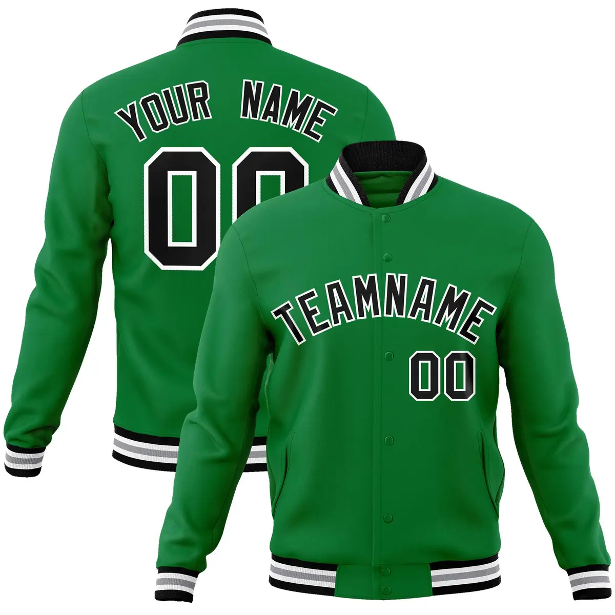 Green Black-White Varsity Full-Snap Letterman Jacket