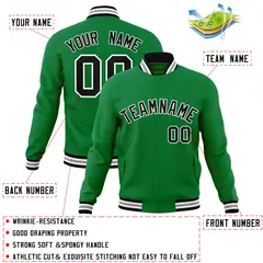 Green Black-White Varsity Full-Snap Letterman Jacket 4