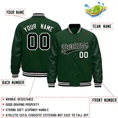 Green Black White Varsity Jacket with Faux Leather Sleeves 2