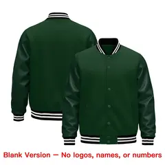 Green Black White Varsity Jacket with Faux Leather Sleeves 6