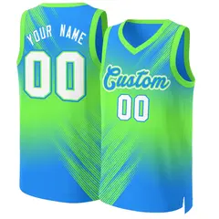 Green Blue-Green Gradient Slash Basketball Jersey 1