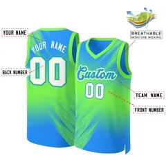 Green Blue-Green Gradient Slash Basketball Jersey 2