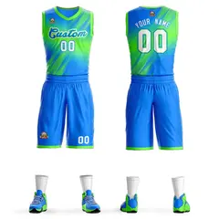 Green Blue-Green Gradient Slash Fashion Basketball Jersey