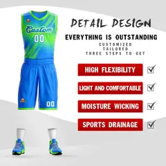 Green Blue-Green Gradient Slash Fashion Basketball Jersey 2