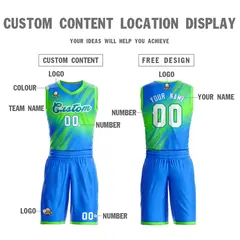 Green Blue-Green Gradient Slash Fashion Basketball Jersey 3