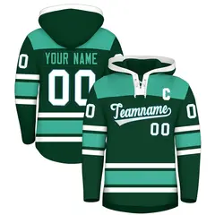 Green Bright Green Raglan Lace-Up Neck Hockey Hoodie Jersey