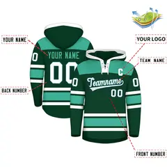 Green Bright Green Raglan Lace-Up Neck Hockey Hoodie Jersey 2