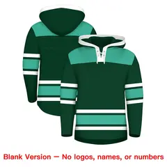 Green Bright Green Raglan Lace-Up Neck Hockey Hoodie Jersey 7