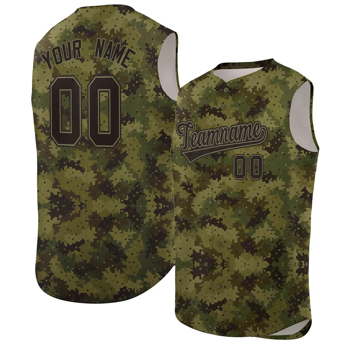 Green Brown-Black Camo Sleeveless Authentic Baseball Jersey