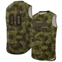 Green Brown-Black Camo Sleeveless Authentic Baseball Jersey