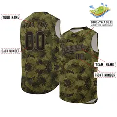 Green Brown-Black Camo Sleeveless Authentic Baseball Jersey 2