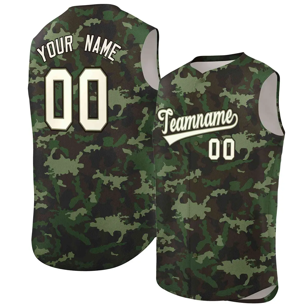 Green Brown Camo Sleeveless Baseball Jersey