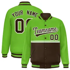 Green Brown Color Block Varsity Full-Snap Letterman Jacket 1